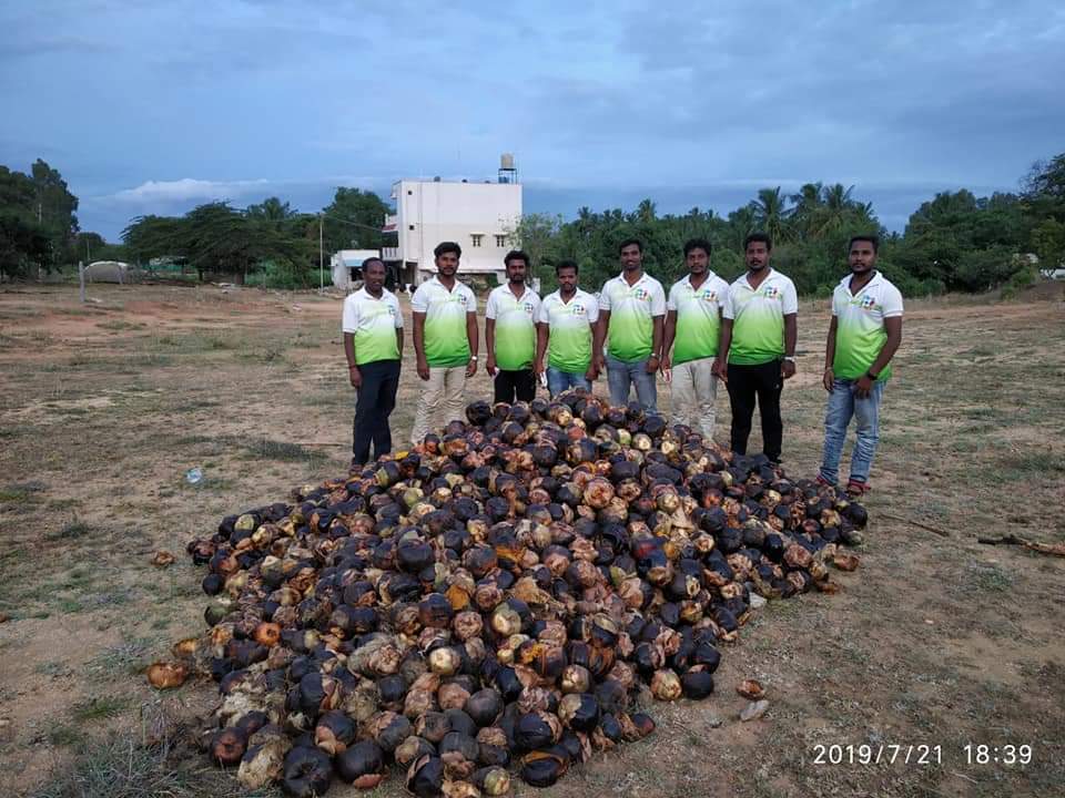 Volunteers with the first palm seed collection in 2019